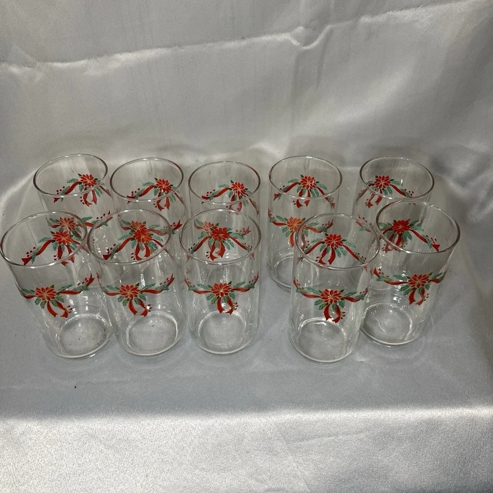 Vintage Libbey Christmas Drinking Glasses Set Of 10 EUC‎ 16 oz Original Box